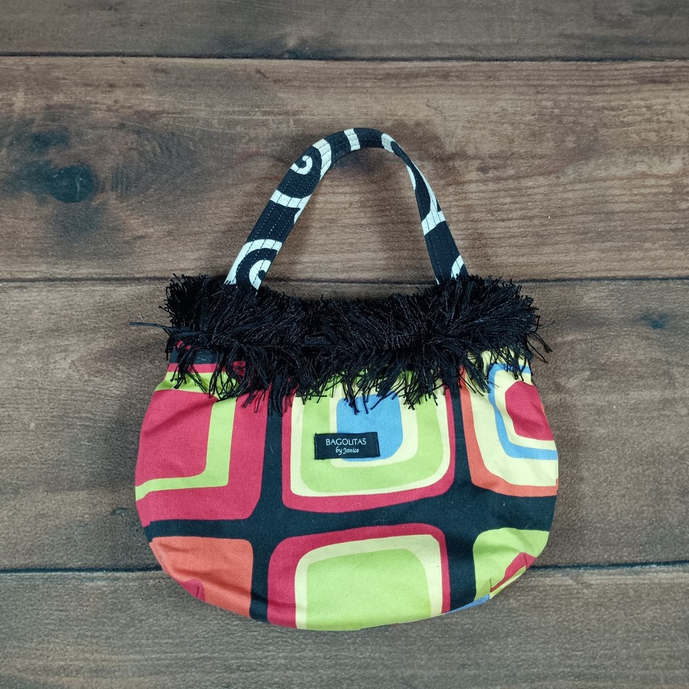 Bagolitas by Janice Retro Geometric Print Fringe Boho Hobo Shoulder Bag